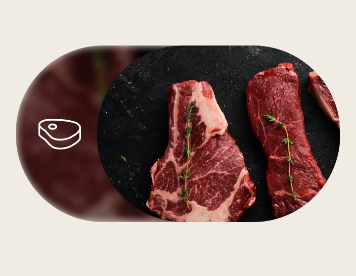 An animation showing various vegetables, seafood, and meats sliding horizontally across the screen.