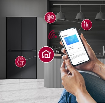 Modern kitchen interior with the fridge.