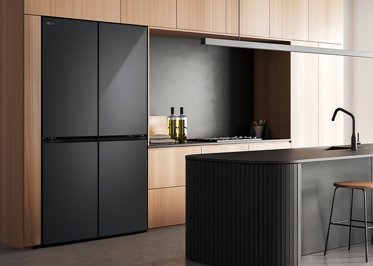 Modern kitchen interior with the fridge.