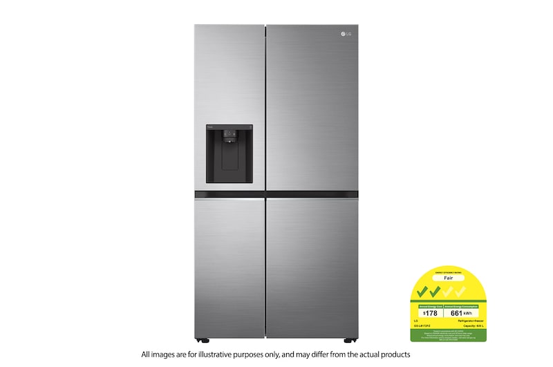 LG 617L side-by-side-fridge with Smart Inverter Compressor™ in Platinum Silver, GS-L6172PZ
