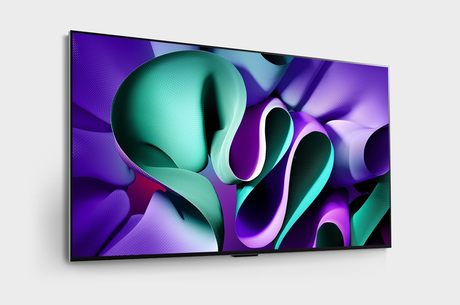 Slightly-angled right-facing side view of LG OLED evo TV, OLED M4 on the wall