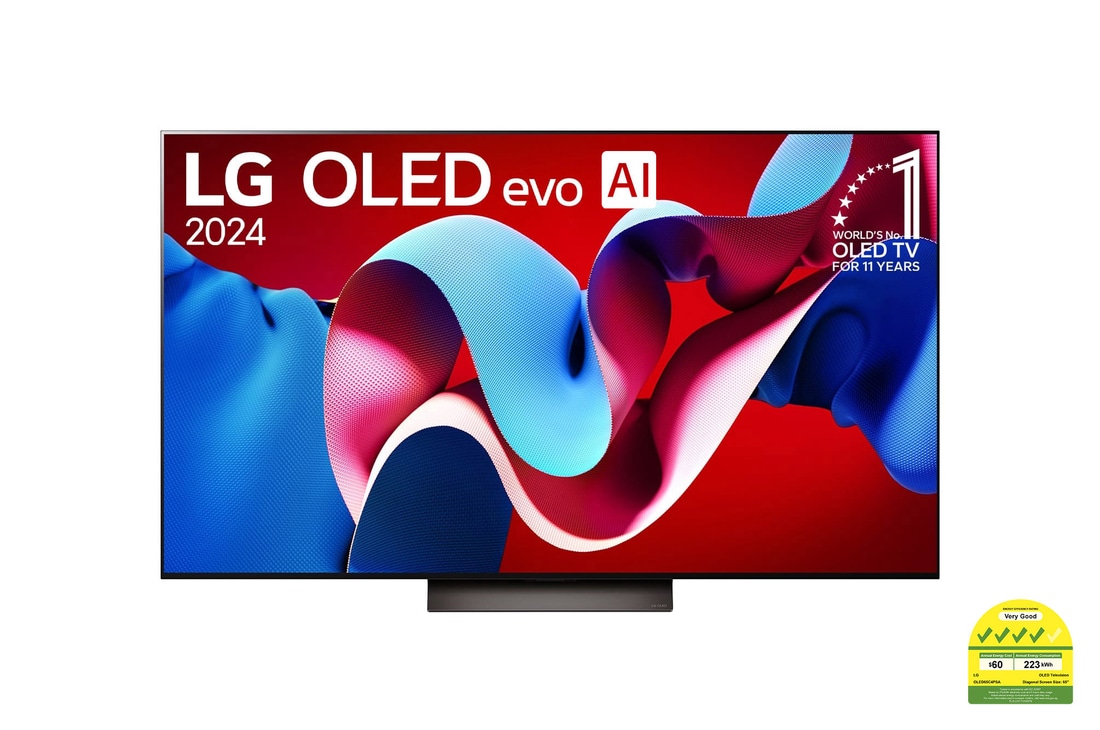 Front view with LG OLED evo and 11 Years World No.1 OLED Emblem on screen