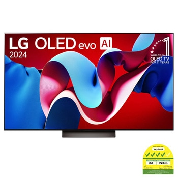 Front view with LG OLED evo and 11 Years World No.1 OLED Emblem on screen