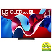 Front view with LG OLED evo and 11 Years World No.1 OLED Emblem on screen, as well as the Soundbar below
