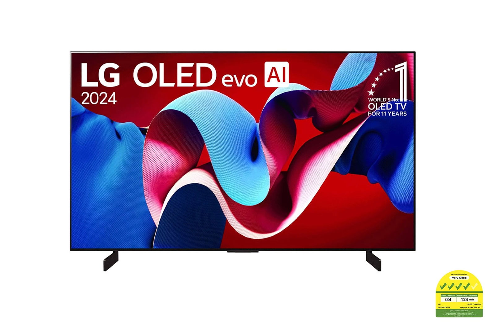 Front view with LG OLED evo and 11 Years World No.1 OLED Emblem on screen