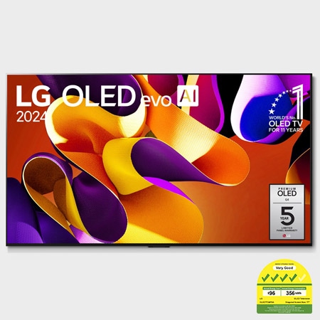 Front view with LG OLED evo and 11 Years World No.1 OLED Emblem on screen, as well as the Soundbar below 