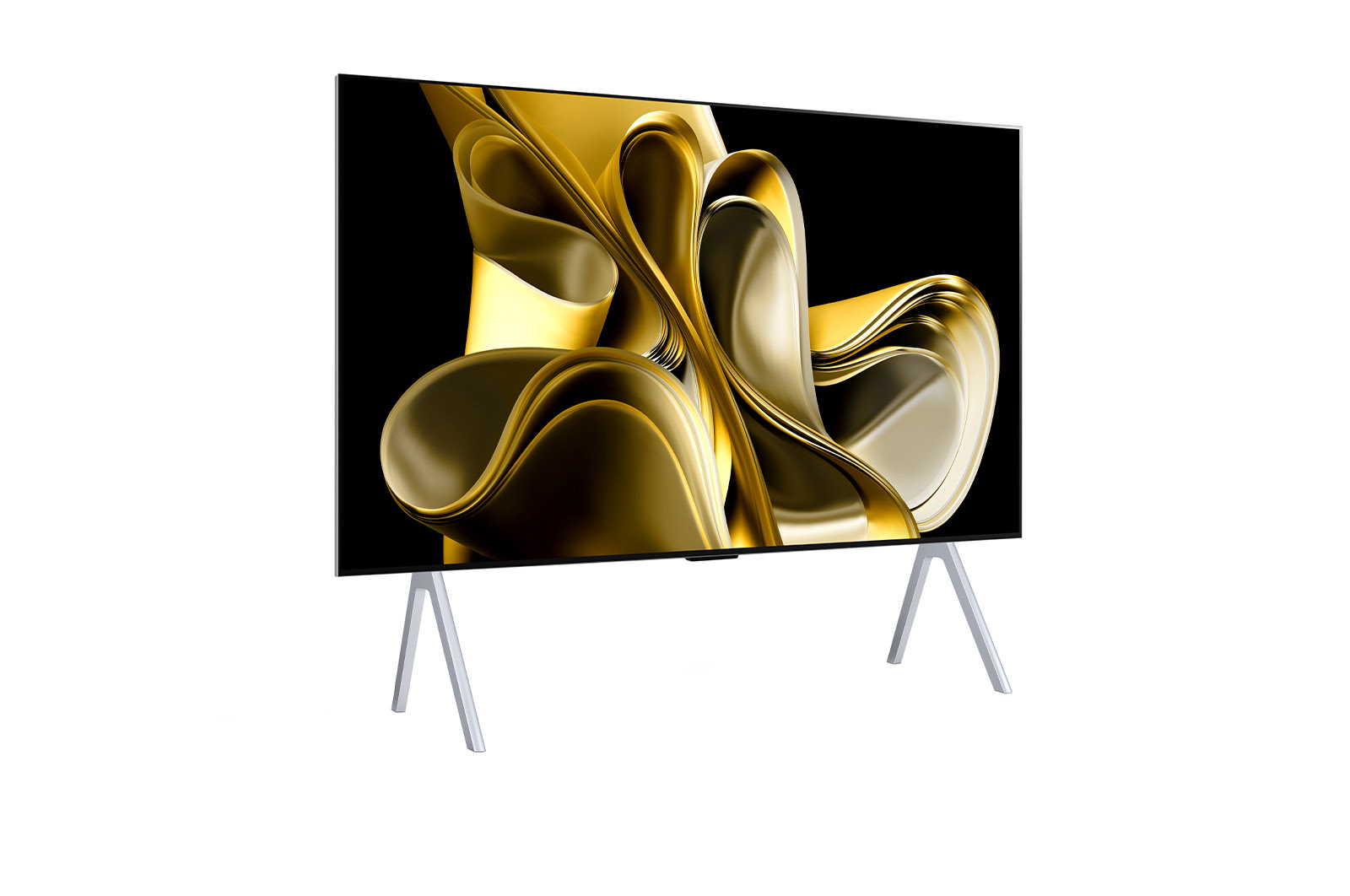 Slightly-angled right-facing side view of LG OLED M3 on the stand