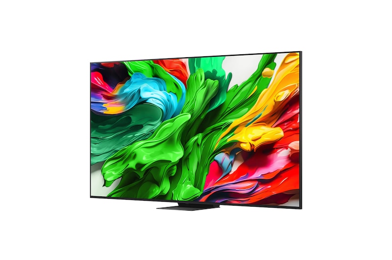 Slightly-angled left-facing side view of LG QNED evo TV