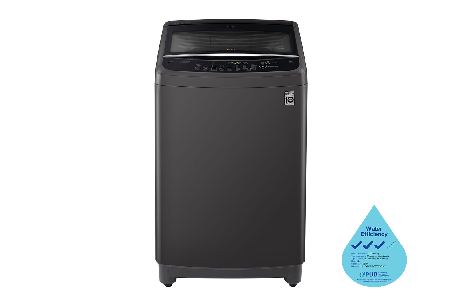 LG Smart Inverter Top Load Washing Machine, 11KG, Black, T2311VSAB