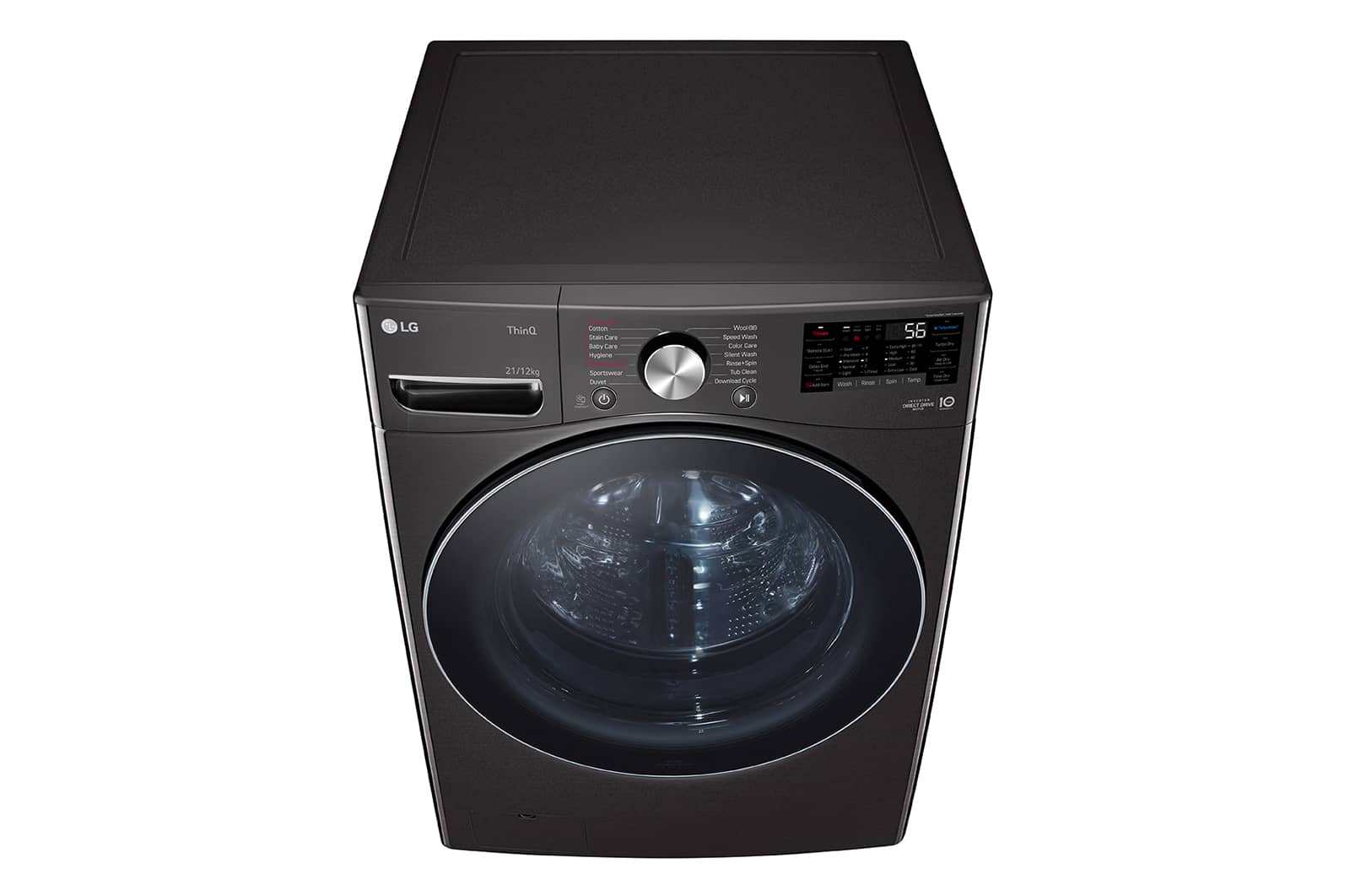 LG 21/12kg, AI Direct Drive Front Load Washer Dryer in Black Steel, F2721HVRB