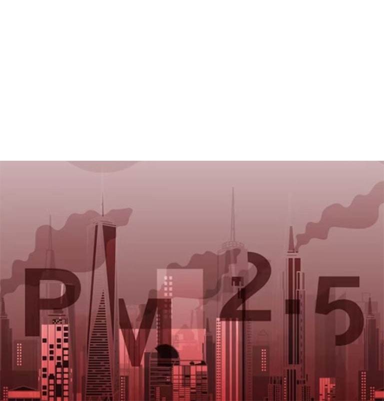 ภาพกราฟิก PM 2.5 ซ้อนกับตึกสูง