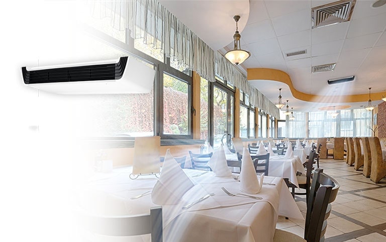 ภาพร้านอาหารในห้างสรรพสินค้าที่เปิดเครื่องปรับอากาศ