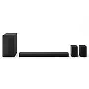 มุมมองด้านหน้าของ LG Soundbar S60TR, ซับวูฟเฟอร์ และลำโพงด้านหลัง