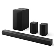 มุมมองมุมของ LG Soundbar S60TR, ซับวูฟเฟอร์ และลำโพงด้านหลัง
