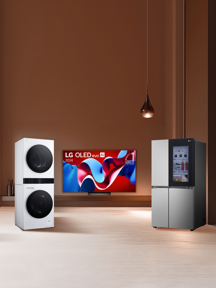 รูปโปรโมชันเว็บ LG มี washtower, TV oled, และตู้เย็น LG