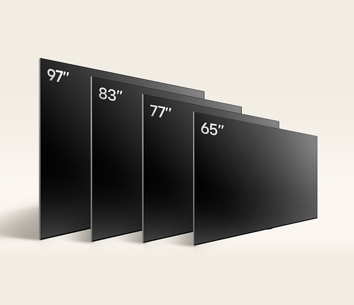เปรียบเทียบ LG OLED TV, OLED G4 ขนาดต่างๆ โดยแสดง OLED G4 65", OLED G4 77", OLED G4 83" และ OLED G4 97"