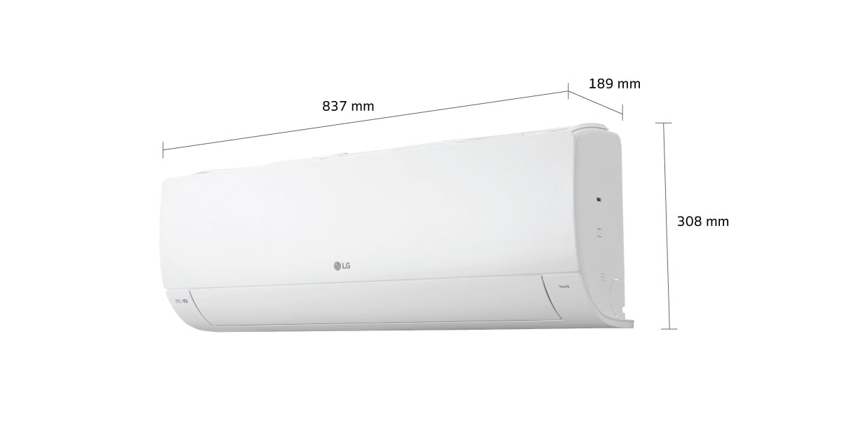 มุมมองด้านหน้าเยื้องขวาของแอร์ LG IEQ13E.JU1