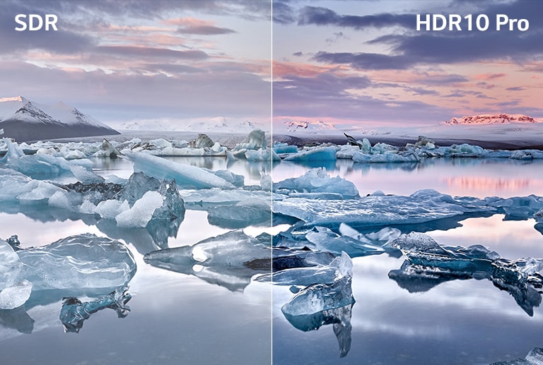 หน้าจอแสดงหุ่นยนต์ในเกม เมื่อเทียบกับรูปภาพทั่วไปและ HDR 10 Pro