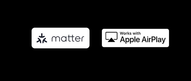 โลโก้ของ works with Apple AirPlay โลโก้ของ works with Apple Home โลโก้ของ works with Matter