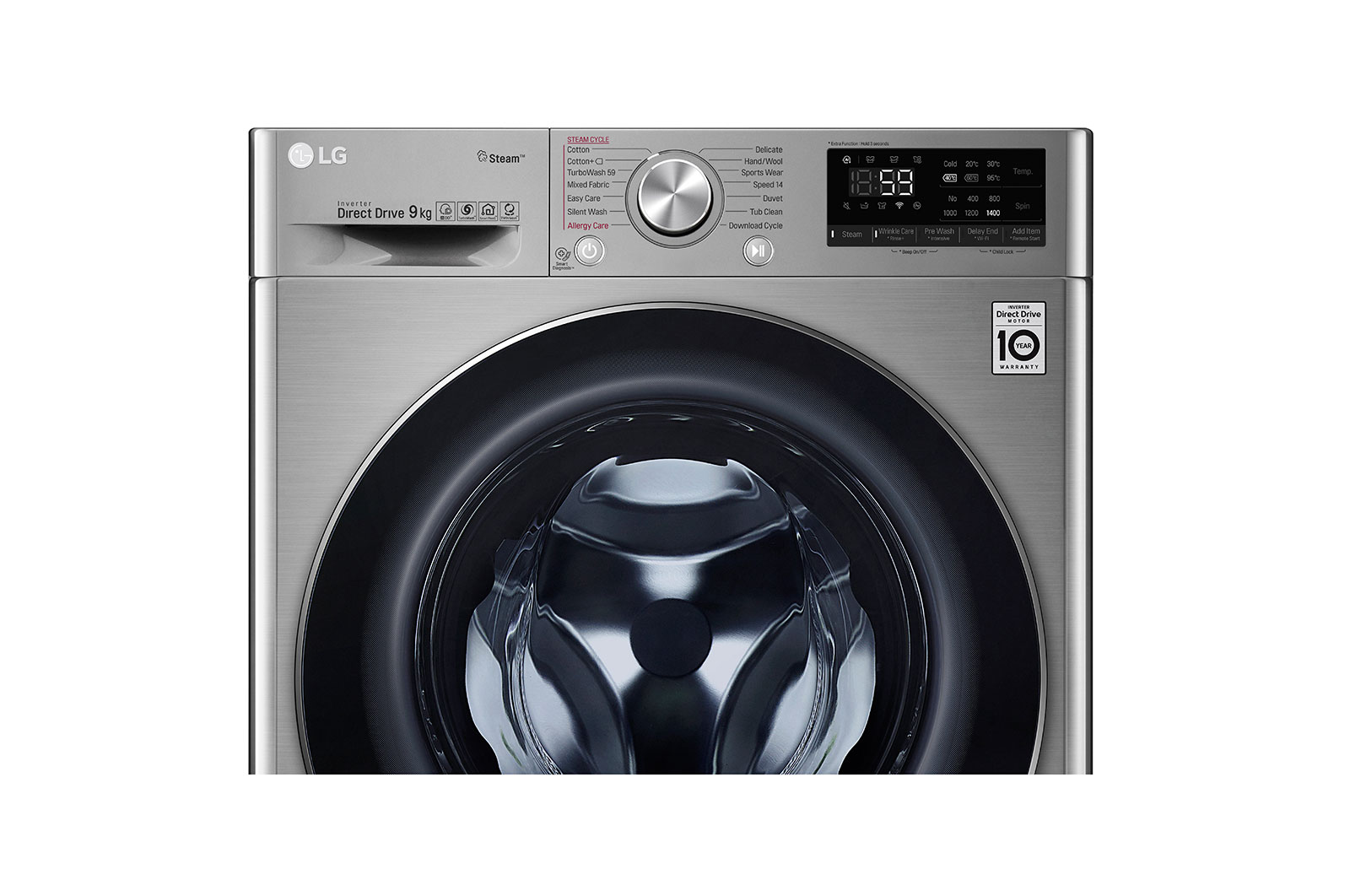 LG เครื่องซักผ้าฝาหน้า รุ่น FV1409S3V ระบบ AI DD™ ความจุซัก 9 กก.  พร้อม Smart WI-FI control ควบคุมสั่งงานผ่านสมาร์ทโฟน, FV1409S3V