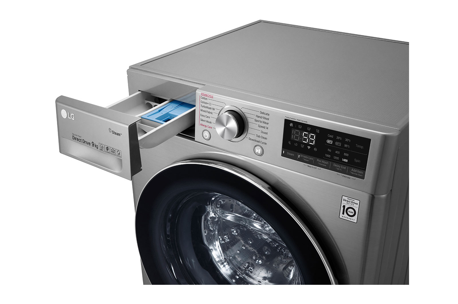 LG เครื่องซักผ้าฝาหน้า รุ่น FV1409S3V ระบบ AI DD™ ความจุซัก 9 กก.  พร้อม Smart WI-FI control ควบคุมสั่งงานผ่านสมาร์ทโฟน, FV1409S3V