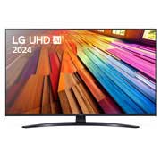 LG UHD TV, UT80’un önden görünümü. Ekranda LG UHD AI ThinQ, 2024 yazısı ve webOS Re:New Program logosu yer alıyor.