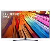 LG UHD TV, UT80’un önden görünümü. Ekranda LG UHD AI ThinQ, 2024 yazısı ve webOS Re:New Program logosu yer alıyor.