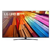 LG UHD TV, UT80’un önden görünümü. Ekranda LG UHD AI ThinQ, 2024 yazısı ve webOS Re:New Program logosu yer alıyor.