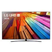 LG UHD TV, UT81’un önden görünümü. Ekranda LG UHD AI ThinQ, 2024 yazısı ve webOS Re:New Program logosu yer alıyor.