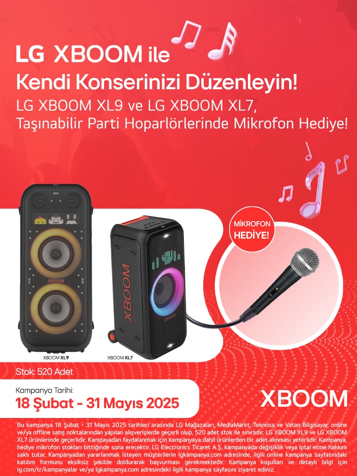 Seçili LG XBOOM alımlarında mikrofon hediye