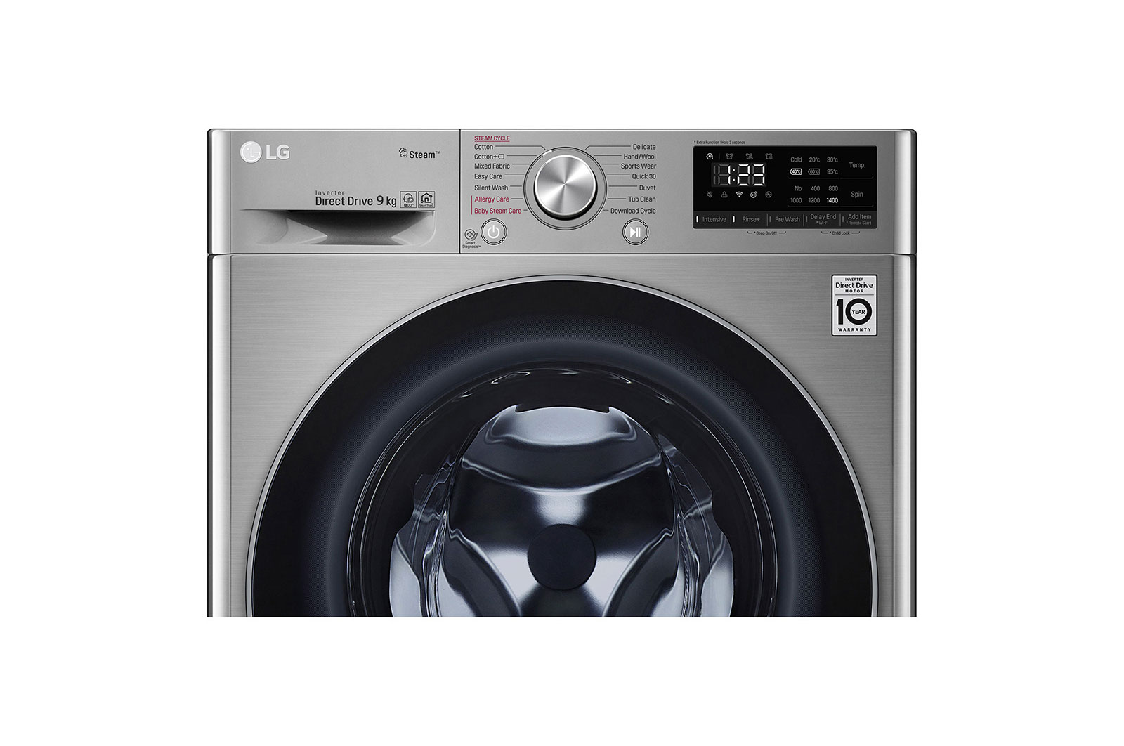 LG Çamaşır Makinesi 9 Kg Yıkama 1400 Devir Buharlı Steam™ WiFi D Enerji Metalik Gri, F4R5VYW2T