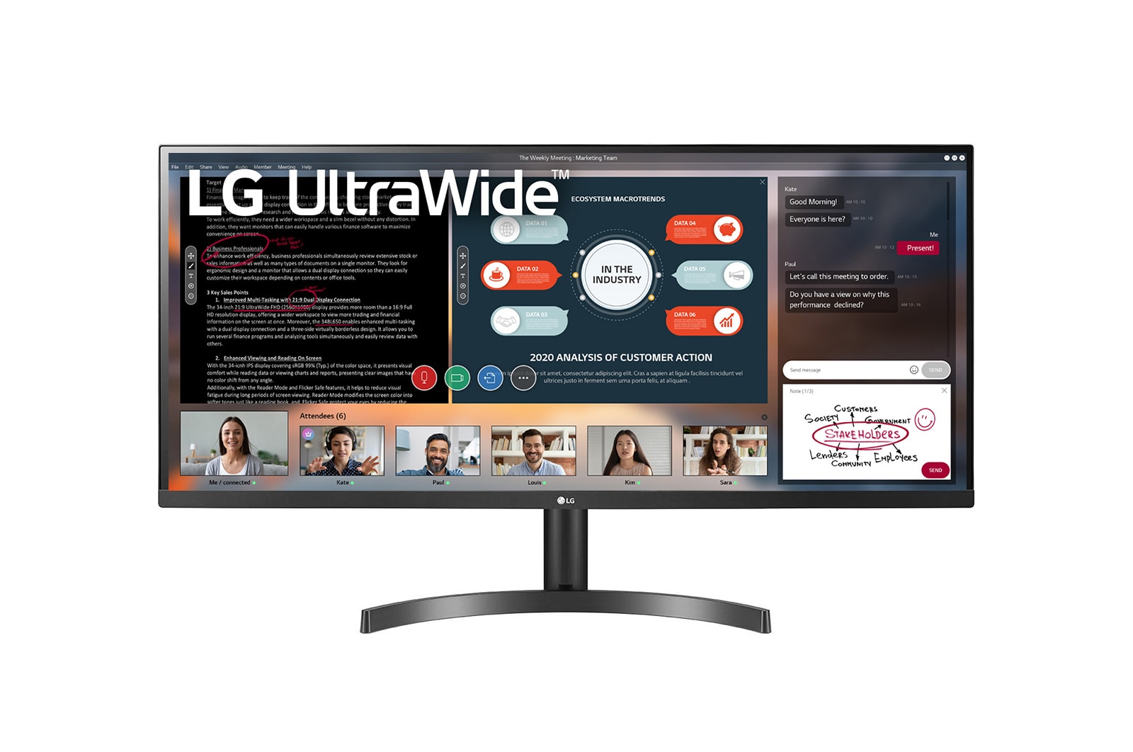 LG UltraWide 34 İnç LED Monitör AMD Radeon FreeSync™ 5ms Tepki Süresi HDR 10, 34WL50S-B