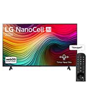 LG NanoCell TV, NANO81un önden görünümü. Ekranda LG NanoCell, 2024 yazısı ve webOS Yenileme Programı logosu yer alıyor.