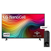 LG NanoCell TV, NANO80un önden görünümü. Ekranda LG NanoCell, 2024 yazısı ve webOS : Yenileme Programı logosu yer alıyor.