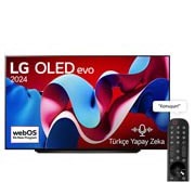 LG OLED evo AI TV, OLED C4’ün önden görünümü. Ekranda 11 Yıldır Dünyanın 1 Numaralı OLED’i amblemi ve webOS Re:New Program logosu.