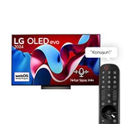 LG OLED evo TV, OLED C4’ün önden görünümü. Ekranda 11 Yıldır Dünyanın 1 Numaralı OLED’i Amblemi logosu ve webOS Re:New Program logosu.