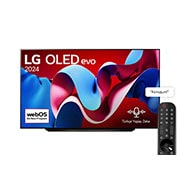 LG OLED evo AI TV, OLED C4’ün önden görünümü. Ekranda 11 Yıldır Dünyanın 1 Numaralı OLED’i amblemi ve webOS Re:New Program logosu.