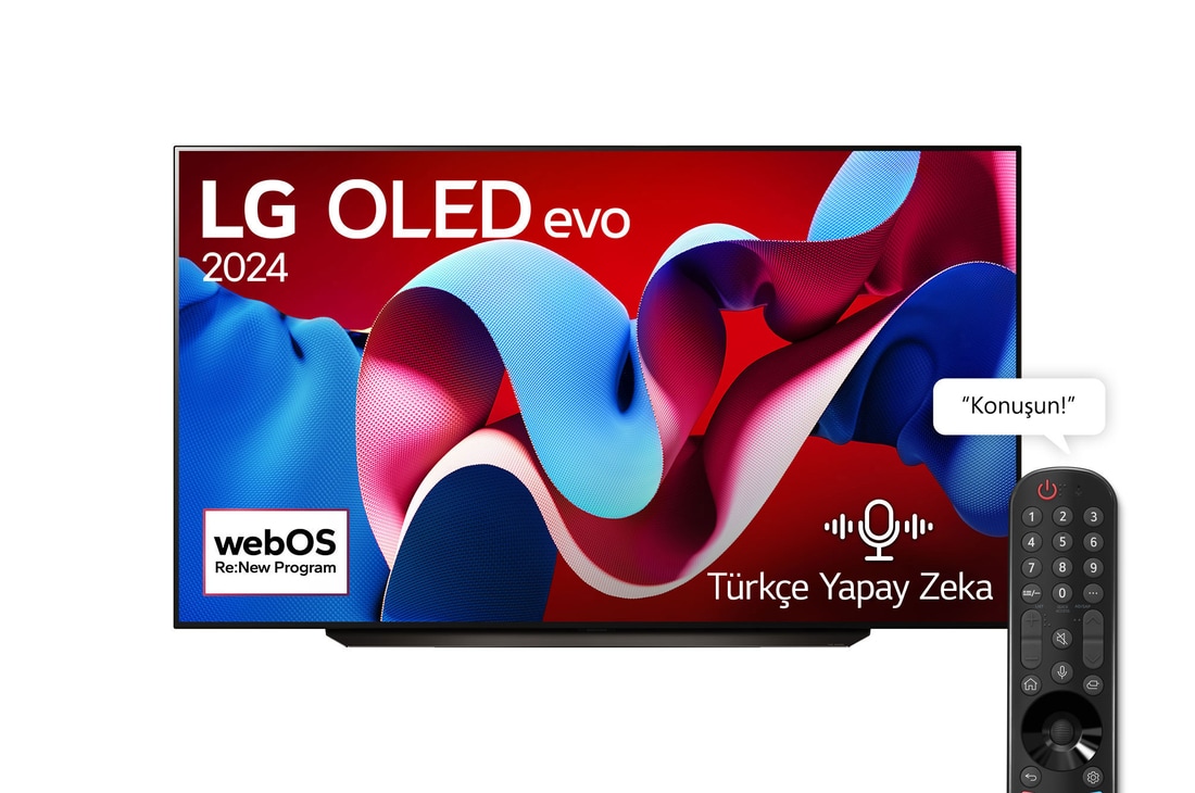 LG OLED evo TV, OLED C4’ün önden görünümü. Ekranda 11 Yıldır Dünyanın 1 Numaralı OLED’i amblemi ve webOS Re:New Program logosu.