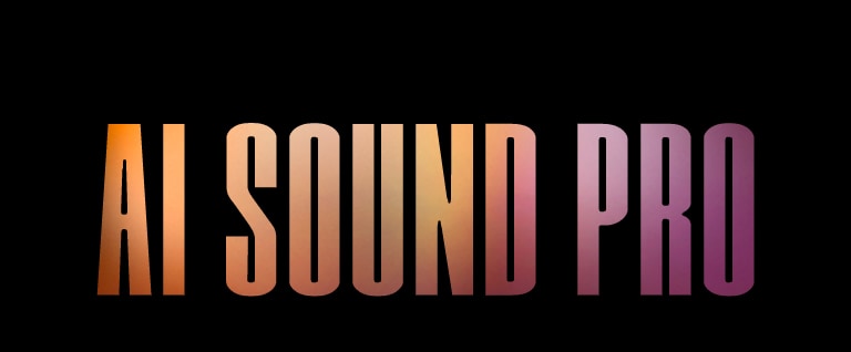 文字寫著「AI SOUND PRO」，以大寫粗體顯示，顏色從左側橘色和棕色漸層變化為右側的粉紅色和紫色，背景為黑色。