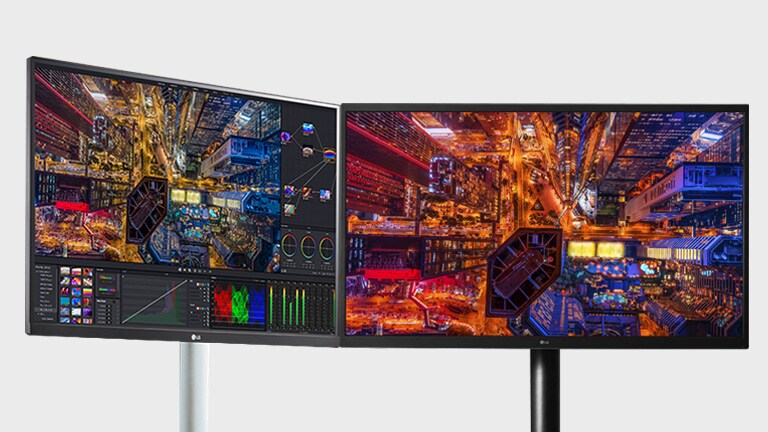 LG UltraFine™ OLED Pro 支援專業級的標準色彩模式 - 右側為BT.2100 PQ、P3 PQ 模式