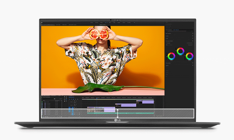 動畫顯示,16:9 的筆記型電腦顯示螢幕底部變寬為 16:10 的長寬比,讓使用者可以看到更多的內容。
