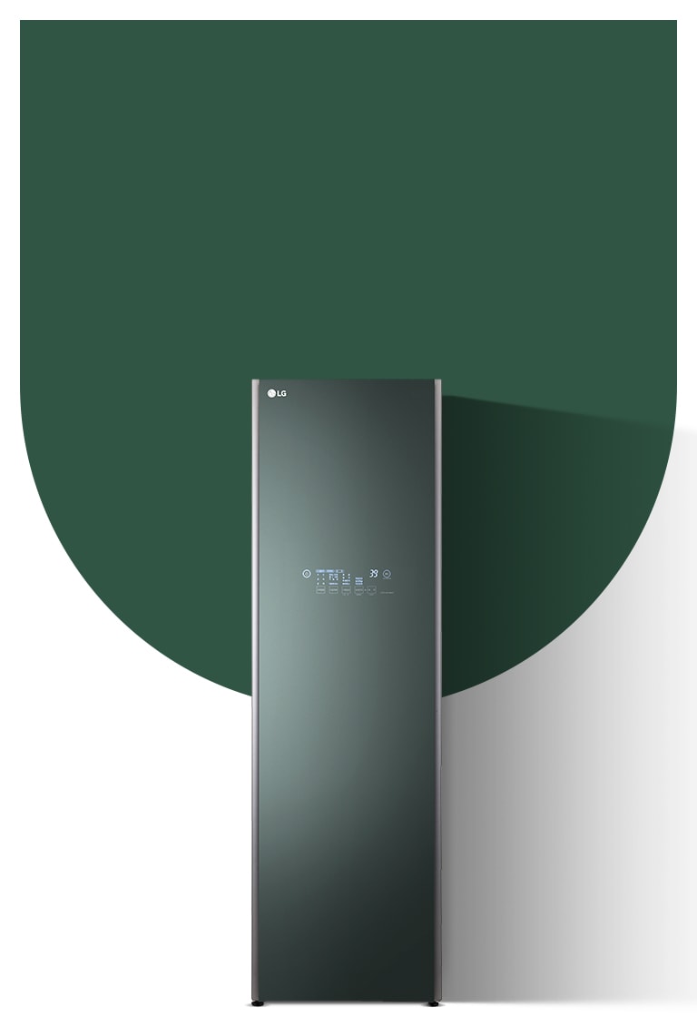 It shows a mist green color LG Styler Objet Collection.