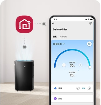 顯示手機螢幕內可介紹除濕機功能的圖示。