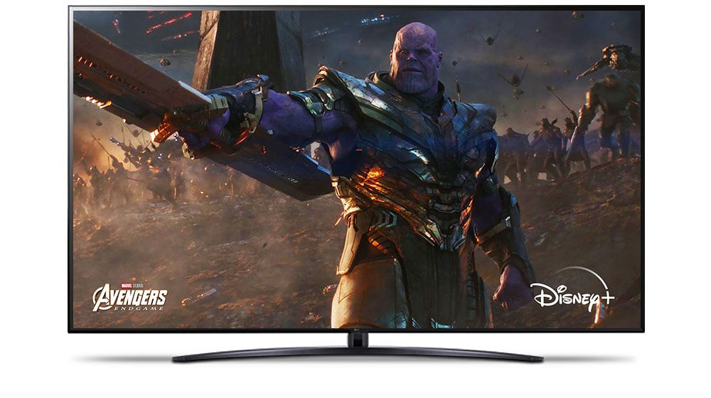 螢幕顯示《復仇者聯盟:終局之戰》的場景。下圖顯示以上的兩個影像,分割顯示對比度。