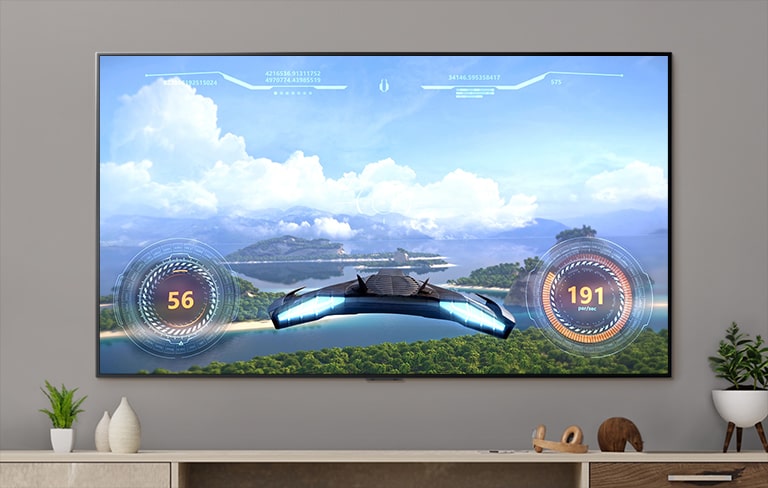 電視屏幕上顯示了太空飛船的遊戲