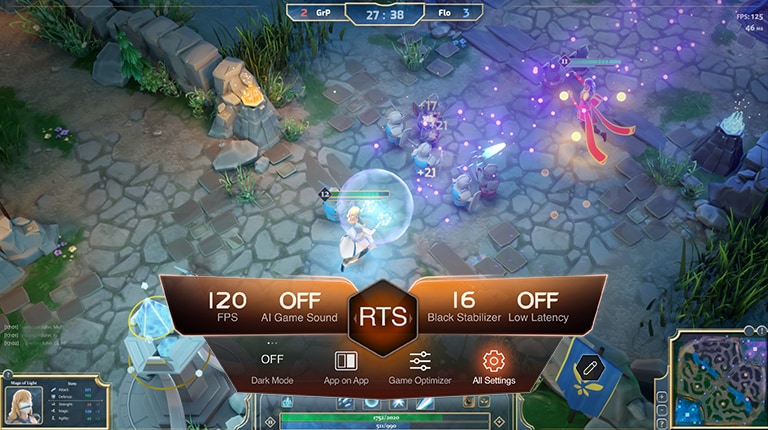 執行遊戲軟體時,顯示設定和遊戲儀表板的圖片。