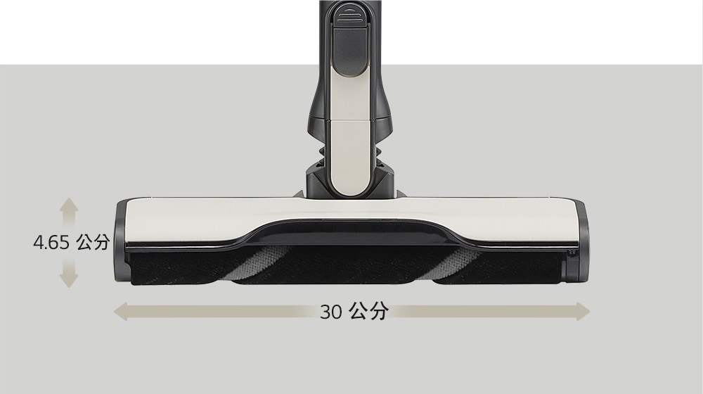 顯示LED輕薄地板吸頭的高度和寬度的圖片。高度為 4.65 公分，寬度為 30 公分。