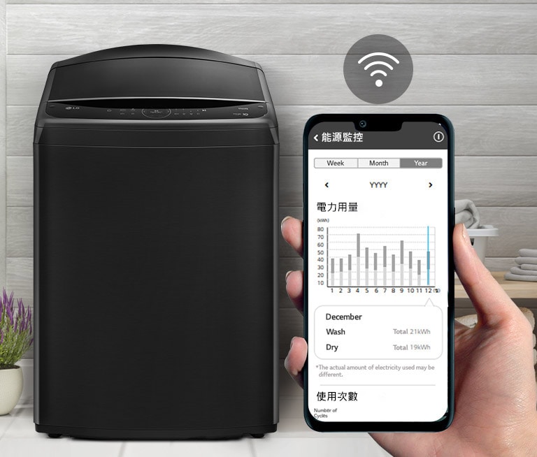 使用 LG ThinQ™ 應用程式來持續監控洗衣機。