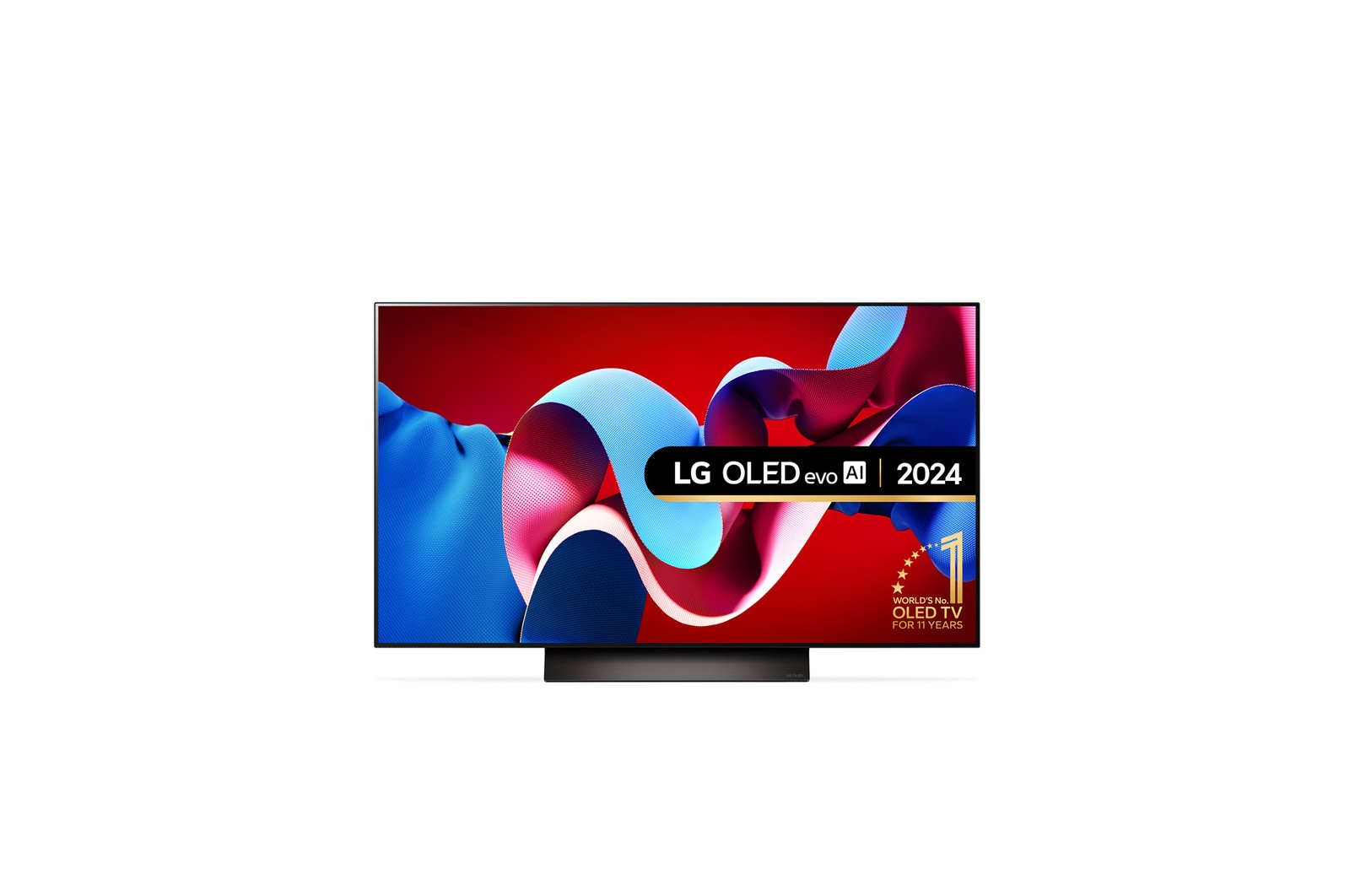 Front view with LG OLED TV, OLED C4, 11 Years of world number 1 OLED Emblem