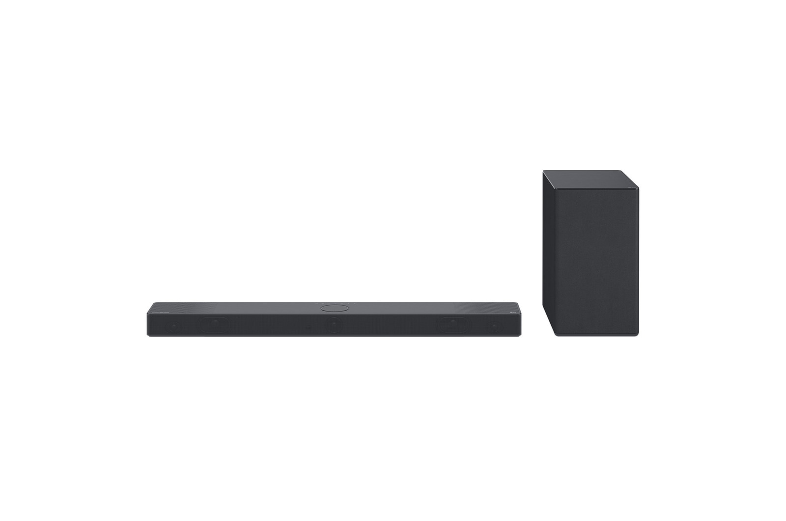 Front angle view of LG Sound Bar USC9S and Woofer